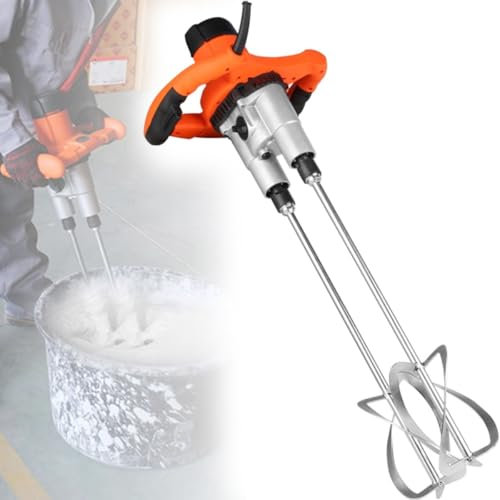 hocvseo Electric Cement Mixer, 1600W Double-Paddle Electric Mortar Stirrer, 6 Speed Adjustment, Handheld Concrete Mixer, for Mixing Mud, Cement, Paint
