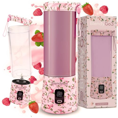 BlendyGo 3 Tragbarer Mixer, Blender, Mini Standmixer, 550 ml, Smoothie maker, Mixer smoothie maker to go, kabellos, zerkleinert Eis und Obst, BPA-freie, PulseMotion & BlendPro (Rose)
