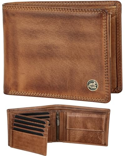 Fa.Volmer portafoglio in pelle da uomo con protezione RFID - doppia cucitura extra resistente, schlanke Brieftasche, Classico