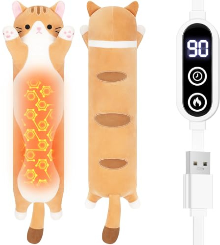 Sprinqdawin Cat Heating Pad-USB Heated Plush Stuffed Animals for Period Cramps and Menstrual Pain Relief,22” Portable Electric Kitten Heating Pads,Soft Built-Pocket Plush Women Girls Birthday,Orange