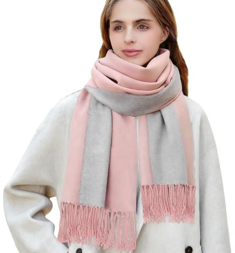 VerLuky Schal Damen Winter, Reversibel Kaschmir Schal Tücher, Wendbarer Winterschal Langer Großer Wärmeschal mit Quaste, Modeschal Kaschmirschal Damen, Winter Geschenk für Damen