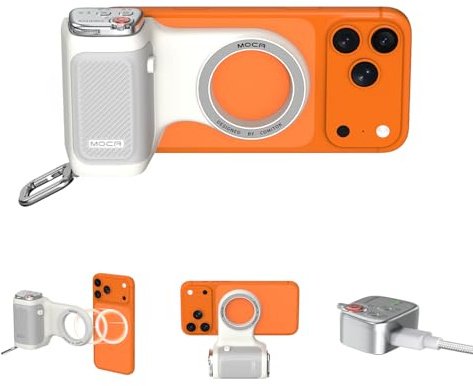 COMITOK MOCA - iPhone Camera Grip - for Native Camera Control with Removable Remote & Built-in Keychain, Magnetic Phone Camera Grip No Need App Support iOS26/17/18, Fun Shot Magnetic Grip with 1/4 Nut