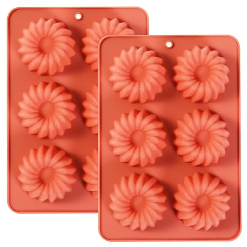 Butabeishy Silikon Mini Gugelhupfform 2er Pack Koralle 6 Kavitäten | Antihaftbeschichtung, 21,3 x 11,8 x 3,3 cm, Geriffelte Form, Für Kuchen & Desserts, Leicht zu entformen