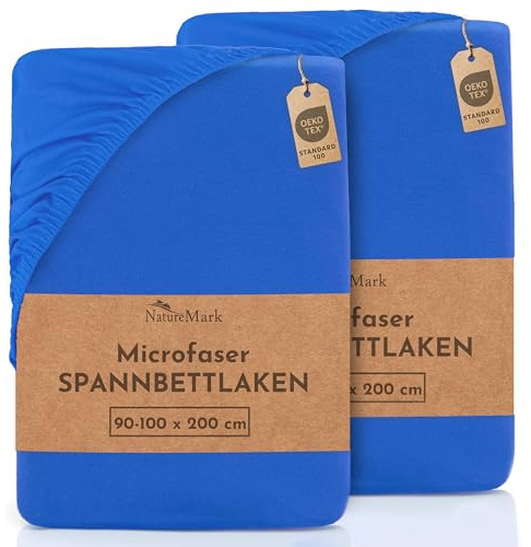 NatureMark Mikrofaser SPANNBETTLAKEN 2er Pack zum Sparpreis! viele Größen und Farben Markenware (Bettlaken 90 x 200 cm - 100 x 200 cm - Royal Blau)