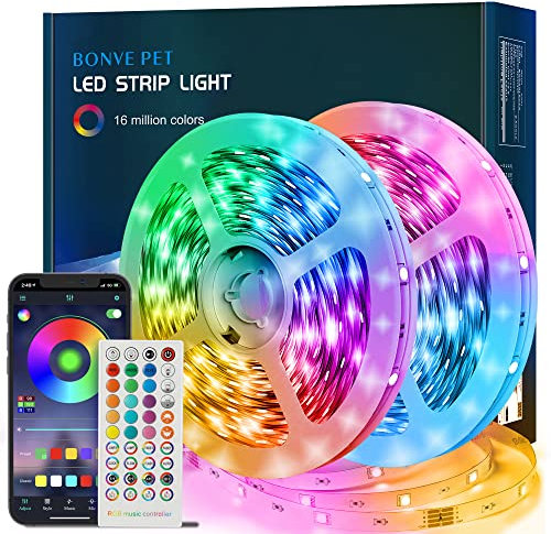 Striscia Led, Luci Led camera da letto 10 Metri, Led Striscia con 40 Tasti Telecomando Controller Bluetooth, Luci Led rgb Funzione Musicale, Strisce led per Decorazioni Cucina Bar Festa