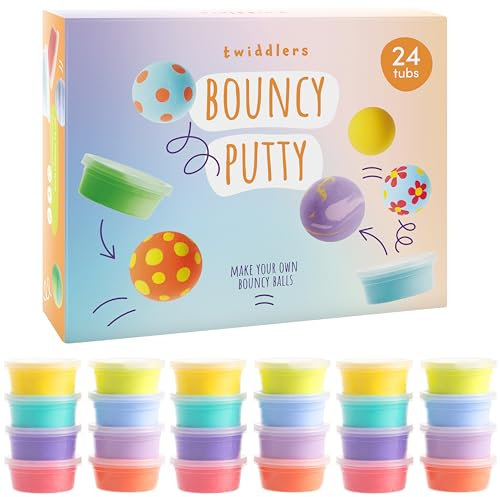 THE TWIDDLERS 24 Colourful Bouncing Slime Putty Tubs, Perfect Slime Party Bag Fillers for Kids, Bouncy Party Bag Putty Pots Fidget Toys Multipack for Boys & Girls