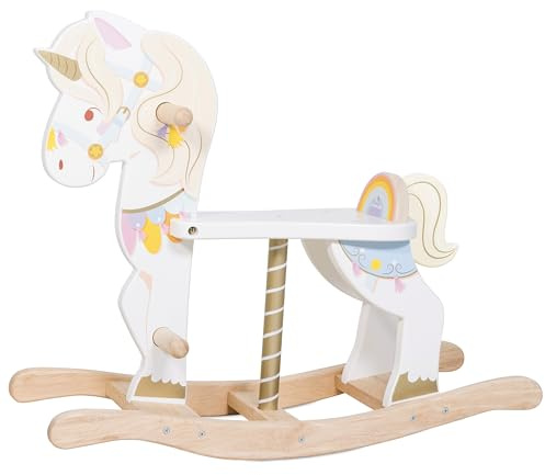 Le Toy Van – Buntes, multisensorisches Petilou Pastell-Glitter Schaukeleinhorn-Karussell aus Holz für Kleinkinder | Schaukelpferd für Mädchen – Geeignet für Kinder ab einem Jahr