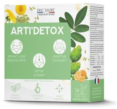 ARTI' DETOX - Detox Minceur grâce à l'Artichaut - Action Drainante, Diminution des Graisses, Confort Digestif - Etui de 14 Flacons de 10ml - Saveur Orange - Eric Favre