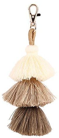 ZOONAI Bunte Quasten, Schlüsselanhänger, Auto-Schlüsselanhänger, Tasche, Geldbörse, Beige