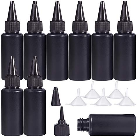 BENECREAT 30 Pack 30ml Black Plastic Squeeze Dispensing Bottles UV Glue Bottles with Cap, 5PCS Funnel Hoppers for UV Resin, DIY Crafts, Glue, Liquids