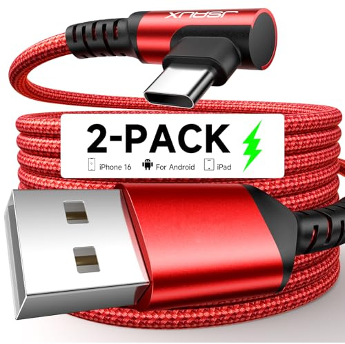 JSAUX 90 Grad Winkel USB auf USB C Kabel Schnellladung, 2 Stück 2M+2M-Rot
