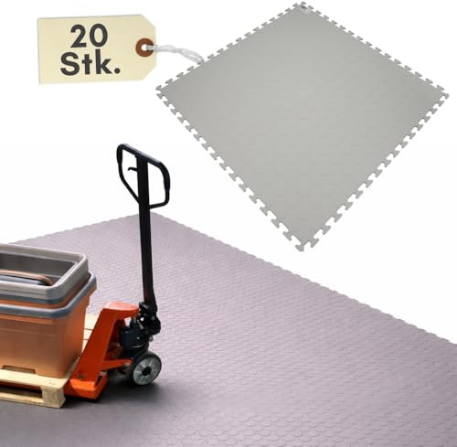 20x Klickfliesen Bodenplatte Kunststoff Werkstatt Garagenboden Klickfliesen Werkstattboden PP Fliesen Outdoor Industrieboden Platten Gewerbeboden Fliesen Noppen Grau