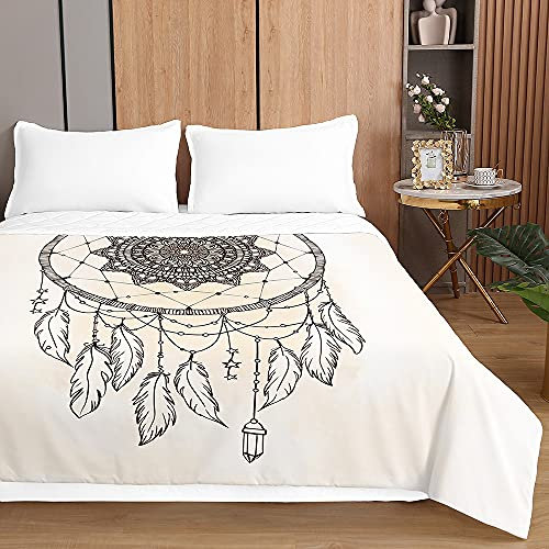 Chickw1 Tagesdecken Bettüberwurf, 3D Traumfänger Drucken Sommer Tagesdecke mit Prägemuster Wohndecke aus Mikrofaser Bettdecke für Einzelbett Doppelbett oder Kinder (Beige,230x280cm)