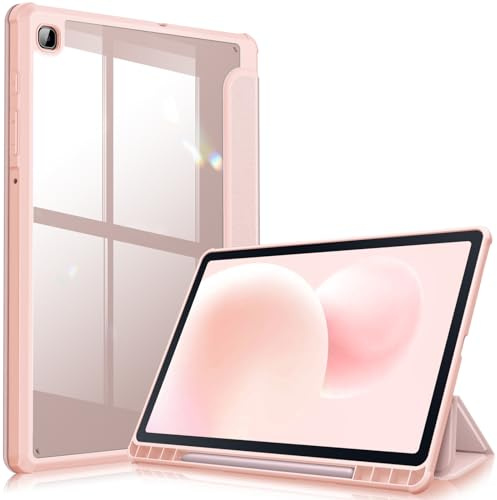Fintie Hybrid Hülle für Samsung Galaxy Tab S6 Lite 10,4 Zoll 2024/2022/2020 | Stoßfeste Schutzhülle mit Transparenter Hartschale und Stifthalter, Auto Sleep/Wake, Roségold
