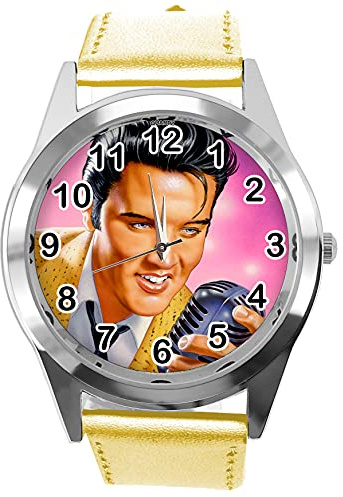 Reloj redondo de cuero dorado para fans Rock and ROLL E1