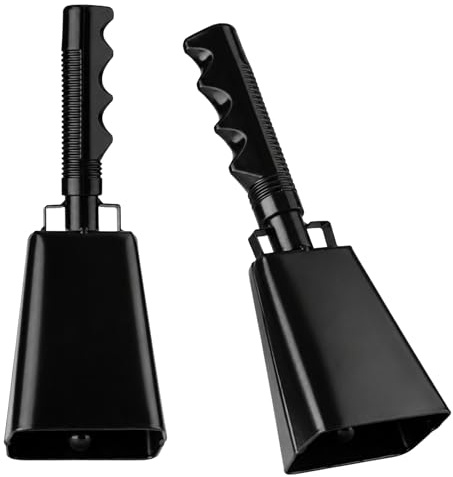 Cowbells 2pcs,Steel Cow Bell 8 inch with Handle,Cheering Hand Bell for Sports Events,Football,Party,Farm,Hand Chimes Musical Instruments (8 inch, Black)