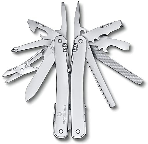 VICTORINOX Schweizer Taschenmesser Swiss Tool Spirit MX, 24 Funktionen, Multitool inkl. Zange, Schraubendreher, Dosenöffner, Nylon-Gürteltasche, Silber