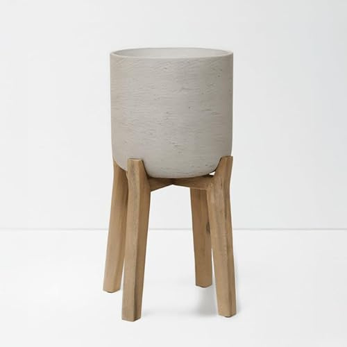 Finestgreen Charlie Feet High | Handgefertigtes Pflanzgefäß auf Holzfüßen (L Ø:32 H:51,5 cm, Grau) | Pottery Pots