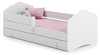 MEBLEKO Cama infantil FALA blanca 140x70 con un cajón y un riel