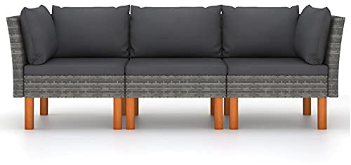Gecheer 3-TLG. Gartenlounge, 3-Sitzer-Gartensofa mit Kissen, Balkonlounge, Terrassensofa, Rattansofa, Sitzgruppe, Gartensofa Ecksofa Mittelsofa Poly Rattan Grau Kissen Farbe: Anthrazit