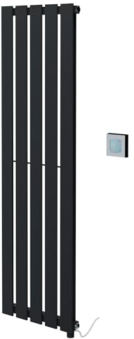 King Black Electric Vertical Radiator 1250mm (h) x 360mm (w) - 600w Thermostatic Element (Pre-Filled)