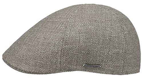 Stetson Texas Taleco Flatcap Herren Made in EU Schurwolle Leinen Gefüttert Metallemblem Meliert Frühling Sommer grau-beige 56 cm