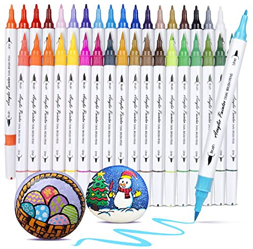 AOSUCO 36 Farben Doppelspitze Acrylstifte für Holz, Multimarker, Acrylstifte für Steine Holz Ostereier Deko, Acrylfarben Stifte Steine Bemalen für Ostern