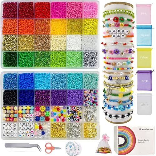 Perlen zum Auffädeln 16000 Stück 3mm Perlen Set,Perlen für Armbänder Aesthetic Glasperlen Armbänder Selber Machen mit 22 verschiedene Charms Kit für DIY Armband Schmuckherstellung Kit