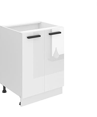 Belini Unterschrank Küche, Küchenunterschrank 60 cm Breite. SD2 Küchenunterschrank ohne Arbeitsplatte. Küchenschrank mit 2 Türen, Weiß Hochglanz