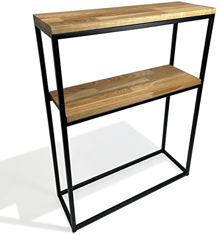 Schmaler Konsolentisch Schmal Beistelltisch, Flurtisch, Kleiner Ausstellungstisch, Sofatisch für kleinen Raum, für Eingang Flur Schwarz metall holz eiche industrial LOFT design (60x80x20 zwei Regale)