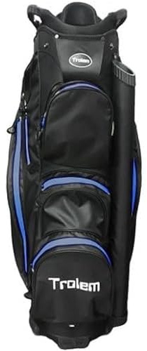 Trolem - Golfbag für Trolley - 14 Fächer, 2 XXL-Taschen und 5 Zubehörtaschen - Golftasche Herren & Damen - Leicht - Cartbag - Schwarz & Blau