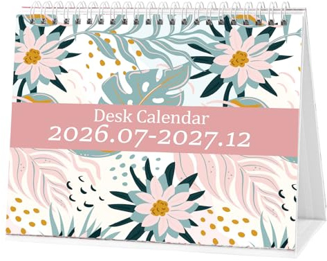 Koncci Desk Calendar 2026-2027, 18 Months from July 2026 to December 2027, 22 x 18cm Standing Flip Calendar with Thick Paper, Month to View with 234 Stickers for School Office Home