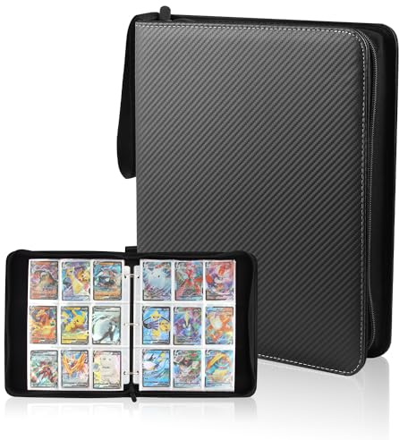 WDJLNZB Sammelkarten Album 900 Karten,Transparent Karten Sammelalbum, Wasserdicht PU Leder Karten Sammelalbum Binder Kartenalbum Halter,Kompatibel Mit Mtg, Gx Ex Trainer, Ninjago Karten (Schwarz)