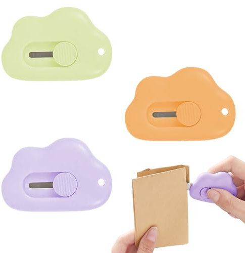 SVUPUE Mini Cutter, 3 Pièces Mini Couteau Utilitaire Cloud, Couteau Utilitaire Rétractable Portatif, pour Boîte, Carton, Papier, Violet, Vert Clair, Orange