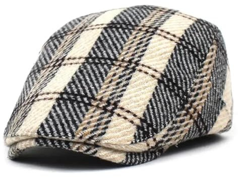 WOYUANSHA Barett Baskenmützen Für Herren Geometrische Warme Polyester-Kappen Flache Schirmmütze Für Herren Und Damen Maler-Baskenmütze 56–61 cm Verstellbar Weiß