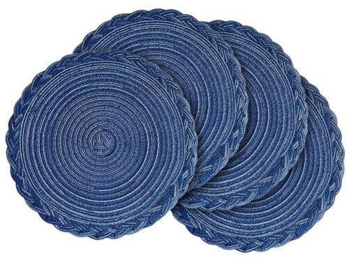 Viusneun Runde Tischsets 4er-Set AbWaschbar Baumwolle Hitzebeständig Gewebte Platzsets für Küche Tisch und PartydeKoration 30 cm (Blau)