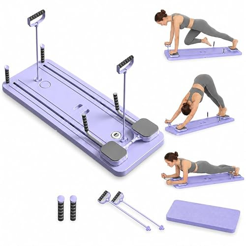 Reformer Pilates Multifonction avec Bandes de Résistance & 10 Exercices Inclus - Appareil Abdominale et Entraînement Complet du Corps pour Gym à Domicile, Pliable et Compact