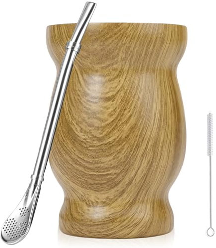 Lot de tasses à thé en acier inoxydable avec cuillère et brosse de nettoyage, passent au lave-vaisselle et robustes pour la cuisine, le restaurant, le café (marron jaune)