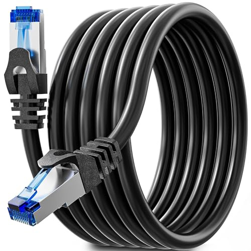 Cat 6 Cable Ethernet 10 Metros Negro Cable de Red Blindado FTP Gigabit | Cable RJ45 10m 23AWG Cable LAN Negro Impermeabilización Cable de Red 10 Metros 1Gbps 250MHz Alta Velocidad Para Moedm