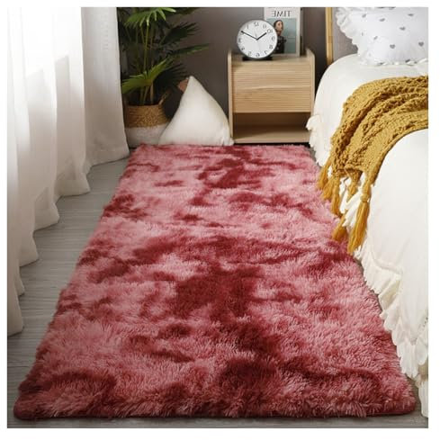 GOUSANG Tappeto in Finta Pelle di Pecora-Agnello 50 x 190 cm Tappeto Pelliccia Sintetica Resistente e Facile da Pulire, Antiscivolo per Salotto, Tavolino Salotto, Camera da Letto, Rosso