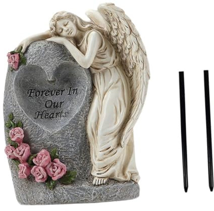 Sharplace Statue de jardin solaire, décoration de tombe de cimetière, Figurine d'ange, cadeau de condoléances, lumière extérieure pour arrière-cour et cour, Beige