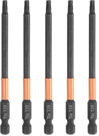 sourcing map Lot de 5 embouts de tournevis à tête Torx T20 de 100 mm de long avec tige hexagonale magnétique inviolable 6 points en forme d'étoile Noir phosphate S2 Outils électriques industriels