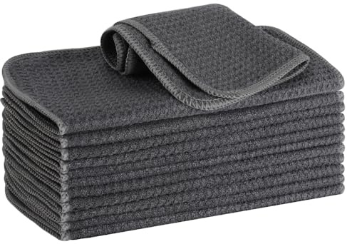 VIVOTE Mikrofiberdukar barista duk grå våffelduk disktrasor tvättbar disktrasa för kök tjock hushåll rengöringshandduk luddfri 20 cm x 20 cm 12 stycken
