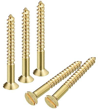 sourcing map Brass Wood Screws, 25Pcs M3x30mm Slotted Drive Flat Head | Self Tapping Screw Countersunk for Woodworking Furniture