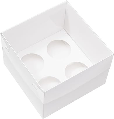 The Baked Studio - Pack of 5 - Extra Deep Premium Cupcake Boxes with Clear Presentation Lids | Tall Cake Boxes for Muffins & Cupcakes | Sturdy & Elegant Bakery Packaging (4 Holes)