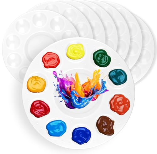 8 Stück Mischpalette, Malpalette Acrylfarben (φ16 cm), Runde Kinder & Künstler mit 10 Farbfeldern + 1 Mischfeld - Robuste Kunststoff Öl, Aquarell, Gouache