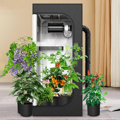 YANGYMM Grow Tent Kit, Complete Grow Tent Kit, with 200W Dimmable LED Grow Lights Full Spectrum, LED Grow Light Full Spectrum W/Timer & Hygrometer, for Kitchen, Vegetables,70x70x160cm