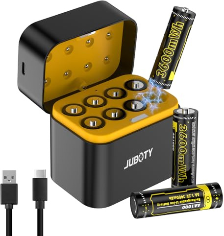 8 1,5V AA wiederaufladbare Li-Ion 5 Batterie, 3600mWh Langlebige Neue verbesserte AA wiederaufladbare Li-Ion Akku (Schwarz, 8 * 3600mWh AA Akku+Ladegerät-A)