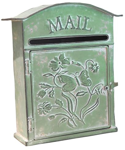 Buzon Exterior, Adecuado para Decoración de Jardín Exterior de Casa, Puerta de Metal con Encanto Retro Nostálgico, 31.5x27x10.5 cm(Green)