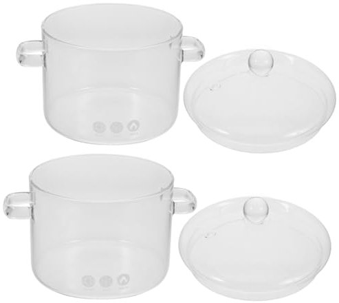 SOLUSTRE 2 Stücke Glas Topf Mit Deckel Für Küche Zum Kochen Von Suppen, Gemüse Und Nudeln Klarer Kochtopf Aus Hitzebeständigem Glas Für Zuhause